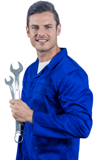 a car locksmith technician is holding some tools on his hand